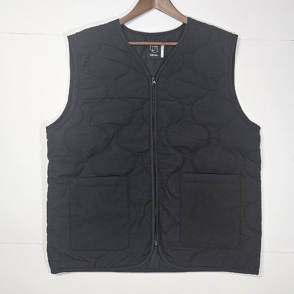 Quilted Black Vest W Pockets Original Use Men Size L Full Zip-Up Lightly Padded - Picture 2 of 11